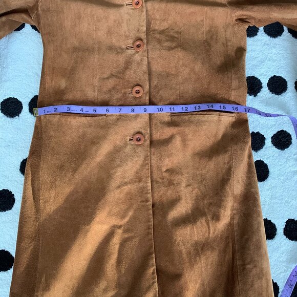 Vintage Bagatelle Camel Suede Leather Long Midi Overcoat Blazer Trench Coat - Picture 14 of 16